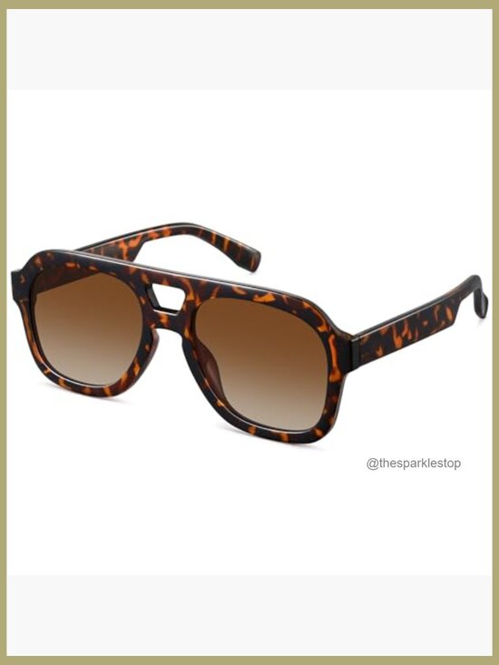 Oversized Flat Top Sunglasses, Retro Chunky Aviator Style with Double Bridge main image 7
